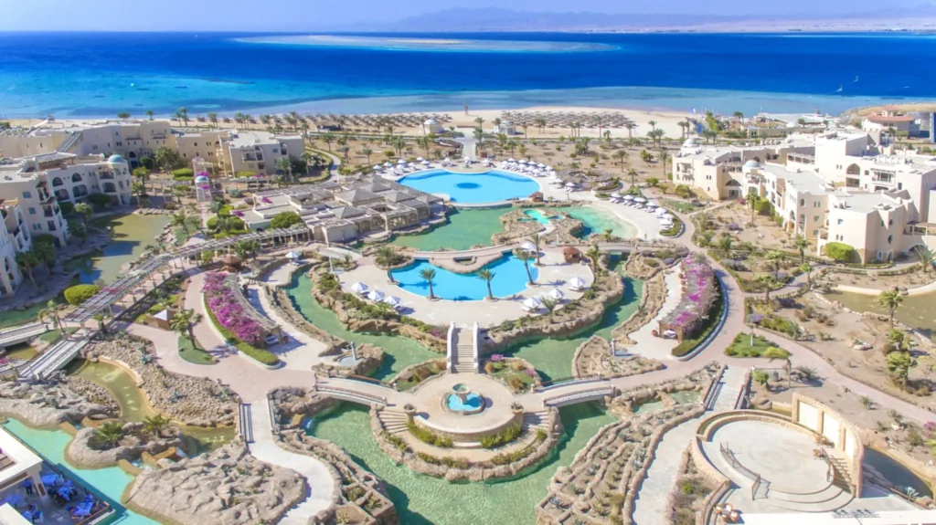Water park with slides in Makadi Bay, seen from above